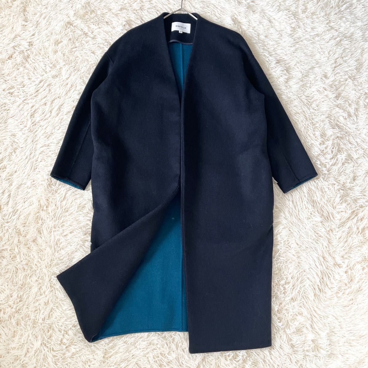 ENFOLD エンフォルド ウールリバーノーカラーコート 36 S相当 ダーク