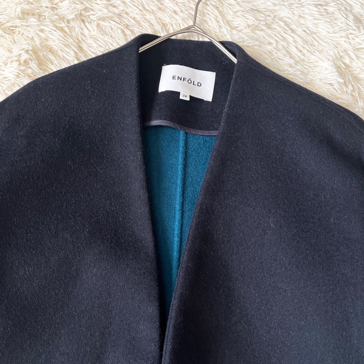 ENFOLD エンフォルド ウールリバーノーカラーコート 36 S相当 ダーク