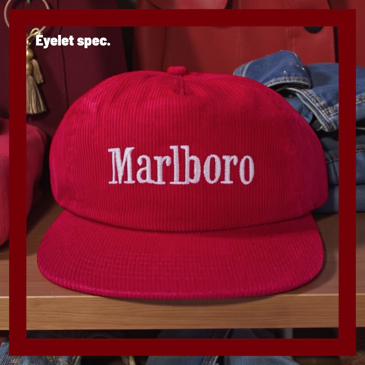 Marlboro マルボロ コーデュロイキャップ CAP 刺繍ロゴ アイレット 赤