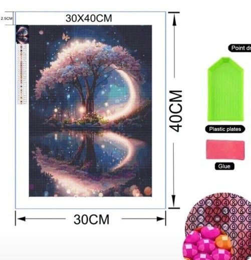 新品ダイヤモンドアート30×40美しい景色 水鏡の桜 夜桜 さくら 夢の