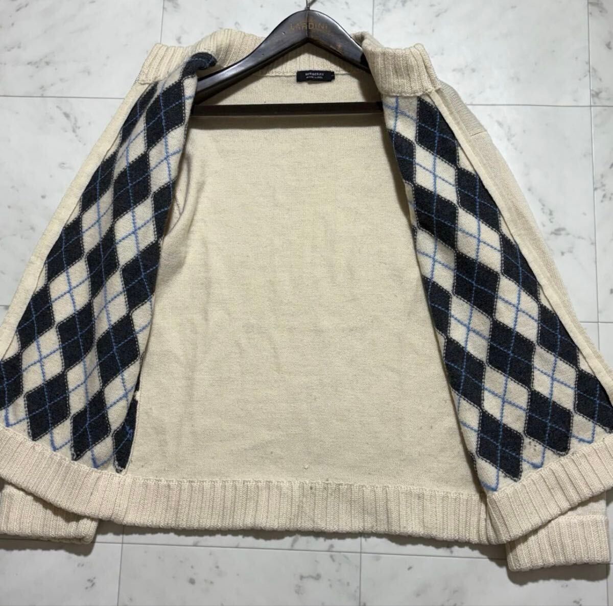 美品 バーバリーブラックレーベル アーガイルニット ジップアップ L