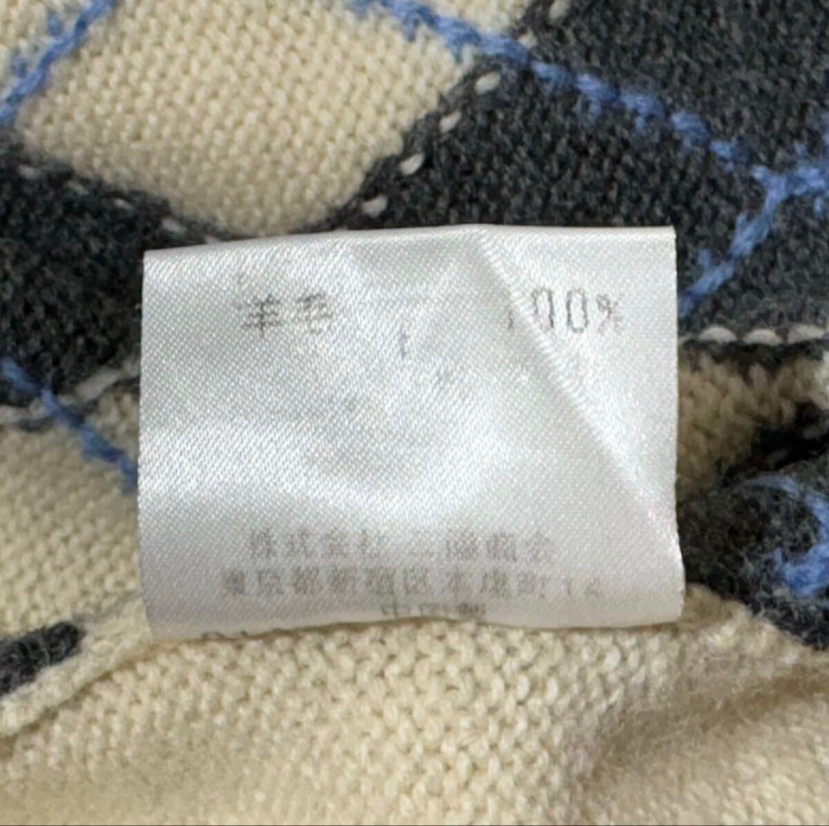 美品 バーバリーブラックレーベル アーガイルニット ジップアップ L