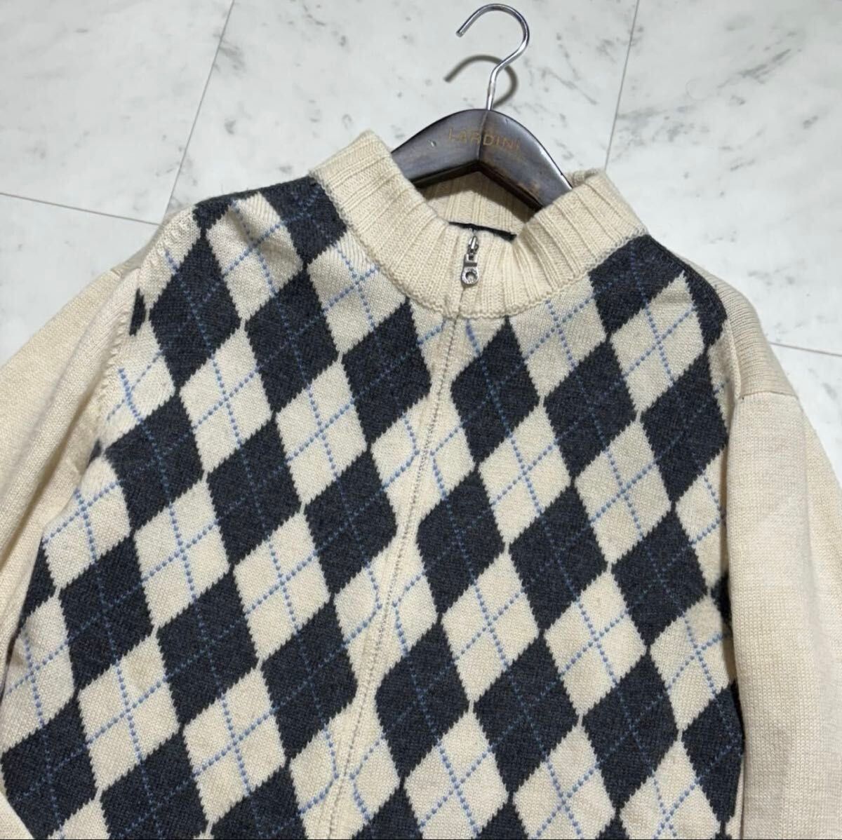 美品 バーバリーブラックレーベル アーガイルニット ジップアップ L