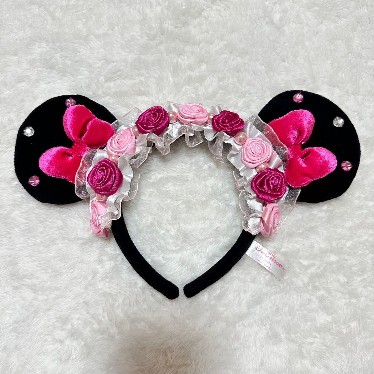 ディズニー カチューシャ ミニー レース 薔薇 ピンク リボン フリル