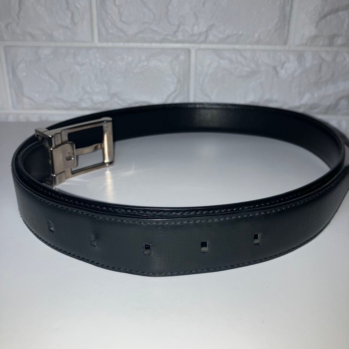 美品】BVLGARI ブルガリ レザーベルト ブラック スクエア シルバー