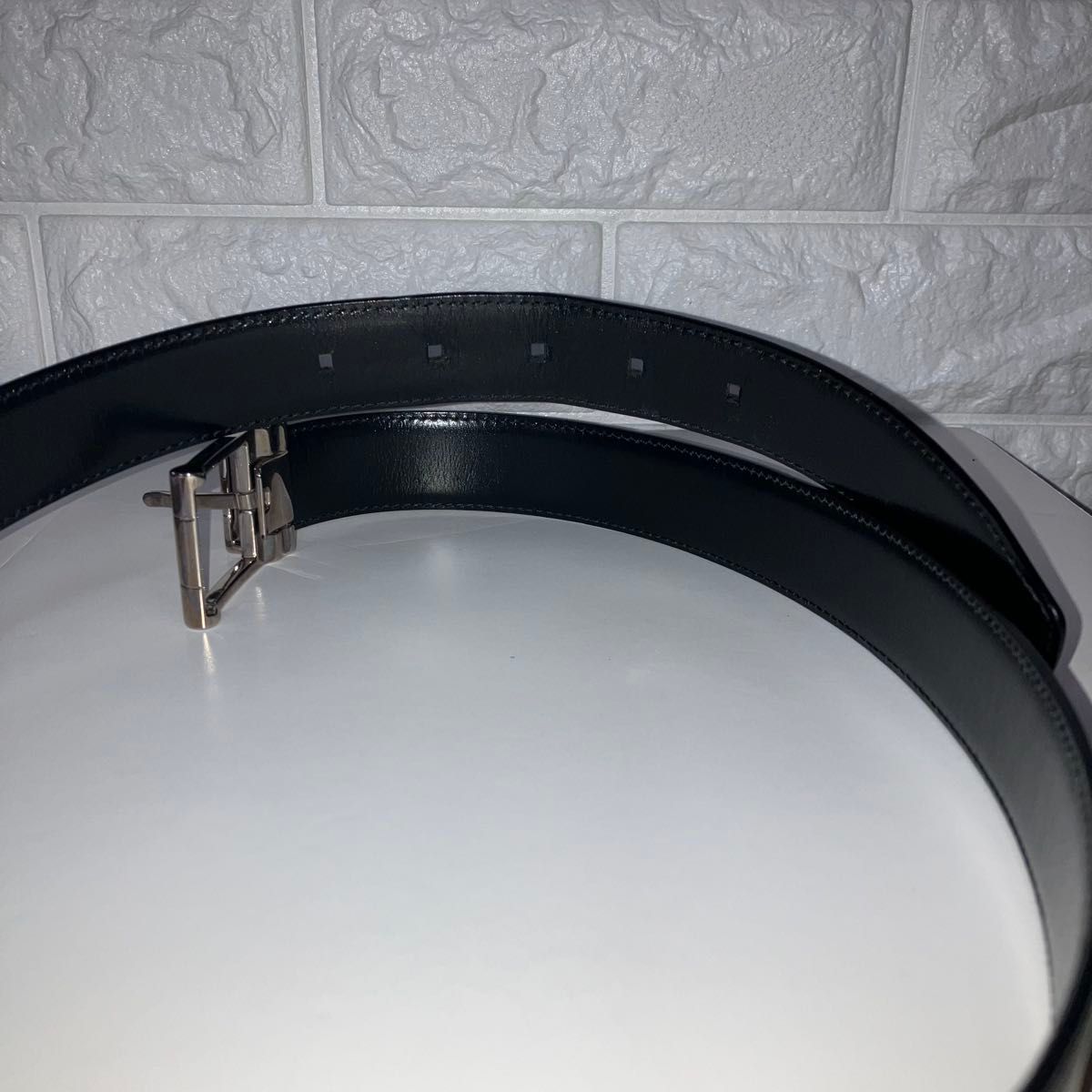 美品】BVLGARI ブルガリ レザーベルト ブラック スクエア シルバー