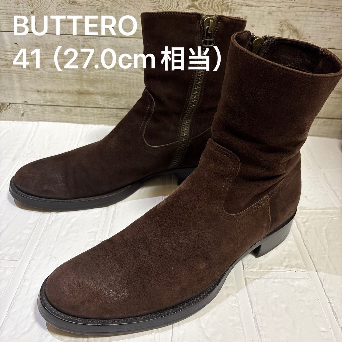 BUTTERO ブッテロ サイズ41（27 0cm相当）スエード サイドジップ