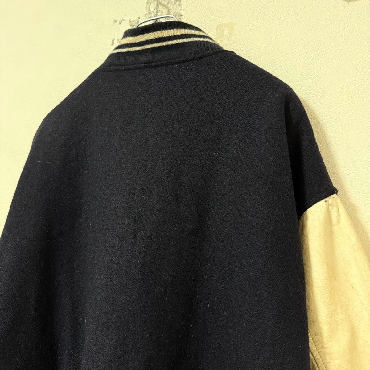 90s MIRAGE ヤンキース スタジャン ウール&レザー ネイビー/紺白 M