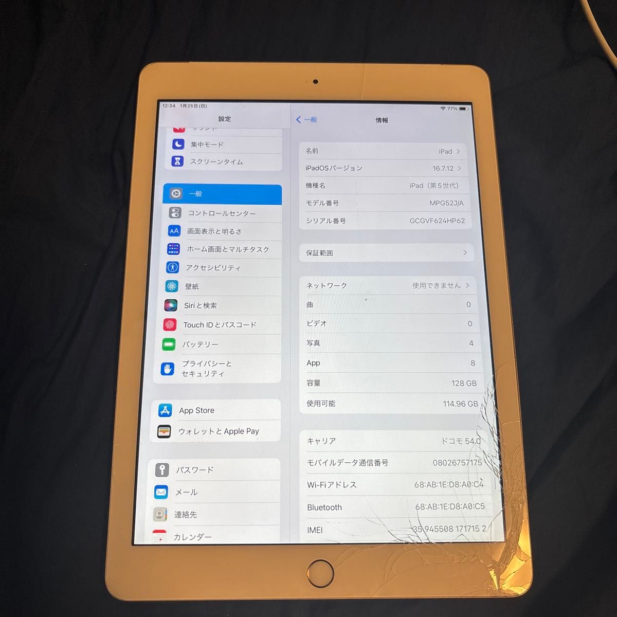 Apple iPad 第5世代 128GB Wi-Fi+Cellularモデル MPG52J/A ジャンク