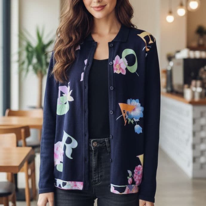 LEONARD レオナール シルク混 毛 カーディガン 大きめ 長袖 LLサイズ 1