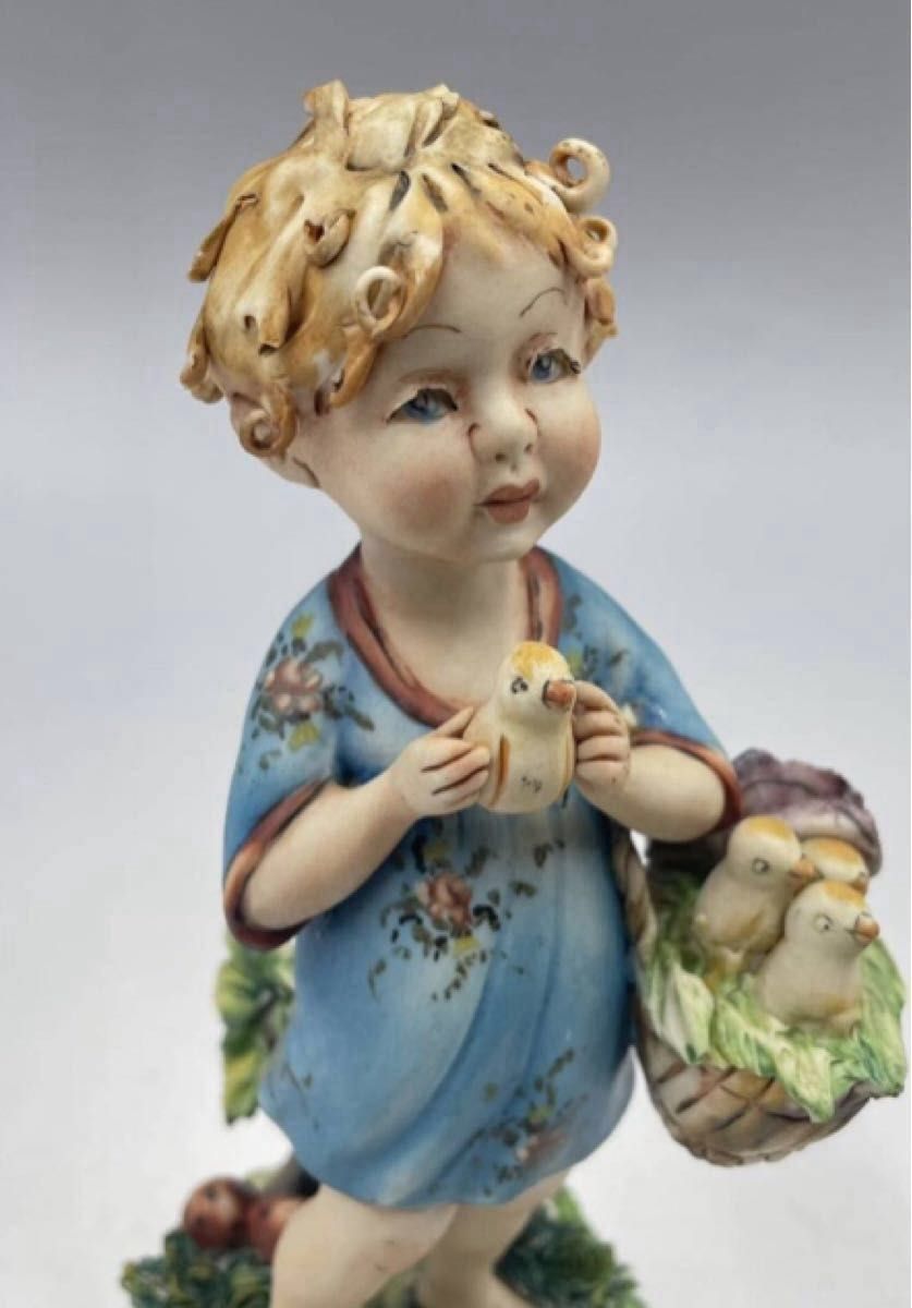 本日限定 G056 ヴィンテージ 陶器人形 女の子 洋風 小鳥 置物