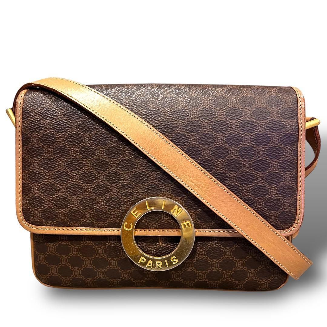 美品 CELINE セリーヌ マカダム柄 ショルダーバッグ サークル金具 斜め