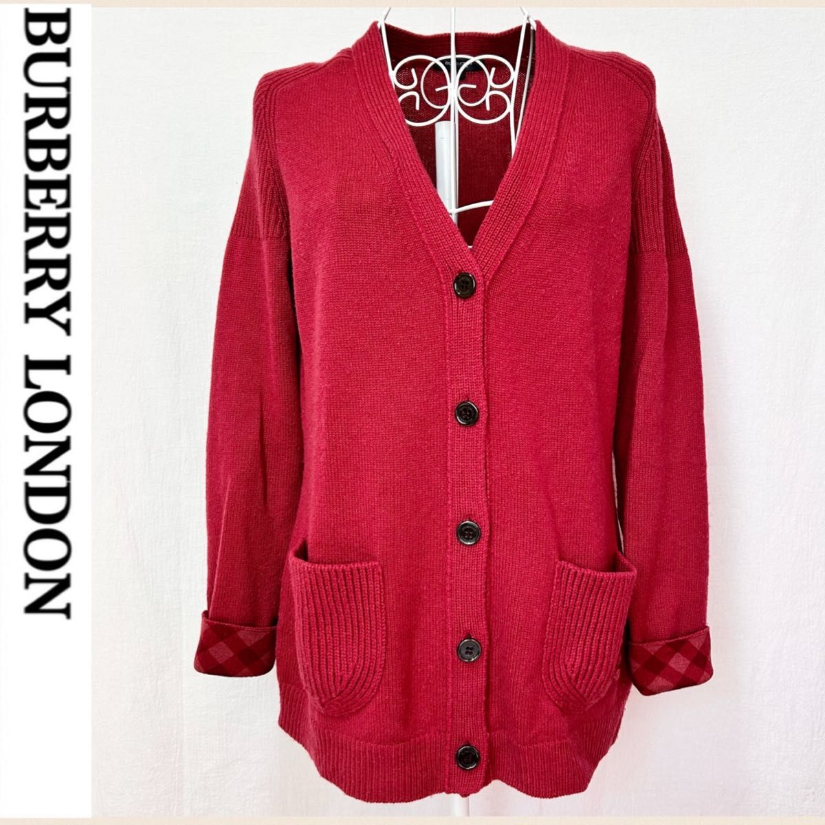 美品 バーバリー ロンドン カーディガン ニット 赤 カシミヤ アウター