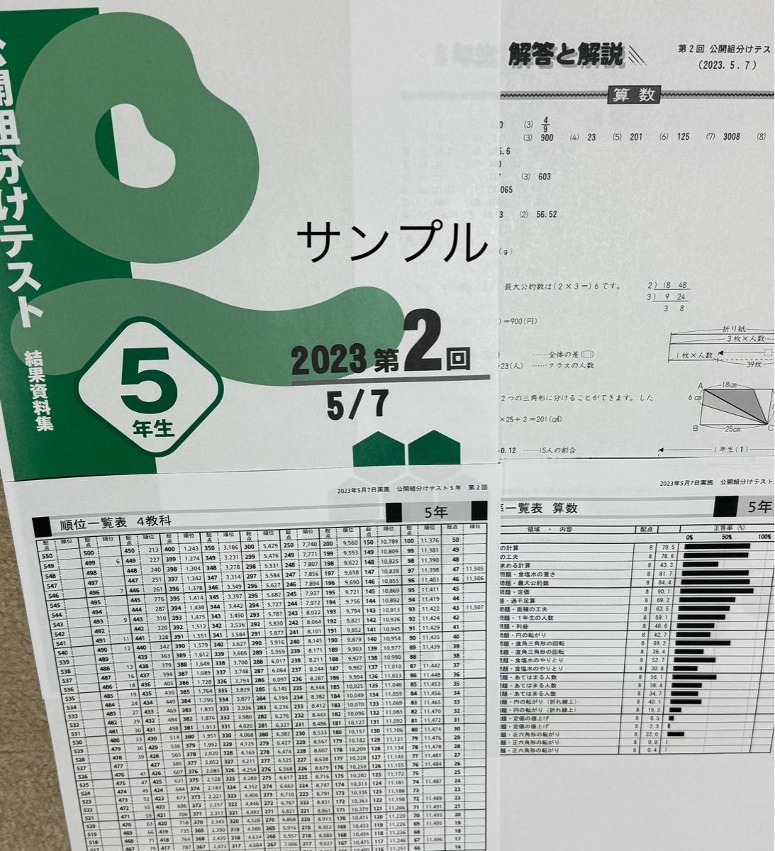 四谷大塚 組分けテスト 5年生 4年分 過去問・解答/解説資料集セット