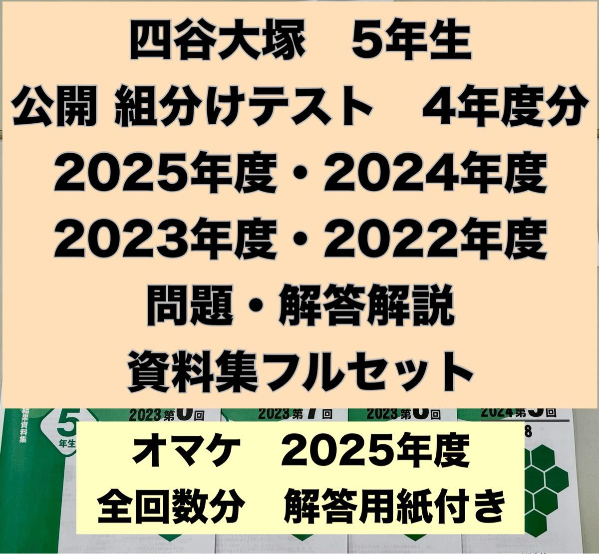 四谷大塚 組分けテスト 5年生 4年分 過去問・解答/解説資料集セット