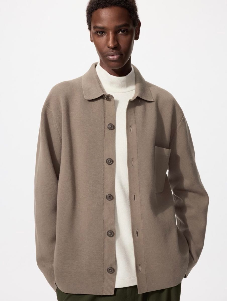 新品 UNIQLO ユニクロ ミラノリブシャツカーディガン 32 BEIGE