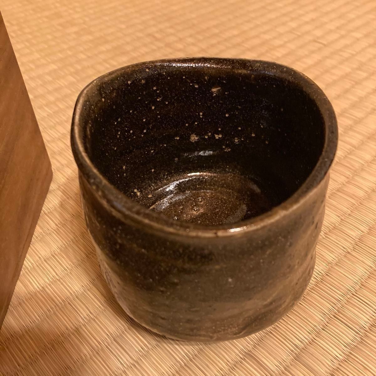 茶道具 茶碗 江戸時代 九朗焼 織部 織部筒 平沢九朗造 共箱 ／茶道