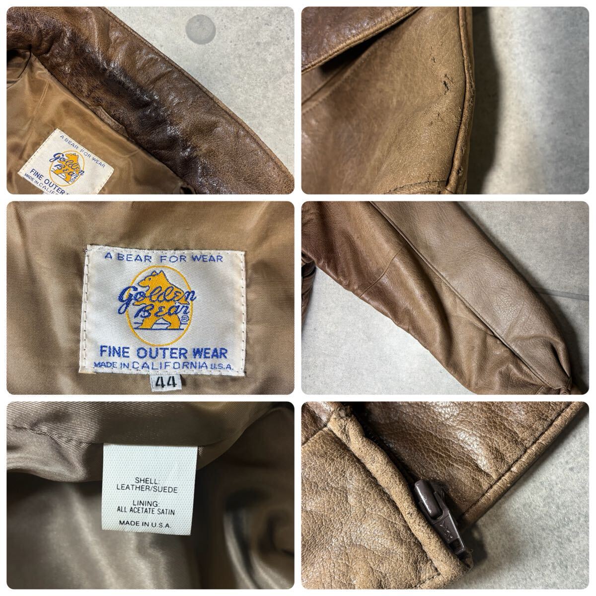 Golden Bear レザージャケット 70s 白タグ USA製 本革 短丈 ゴールデン