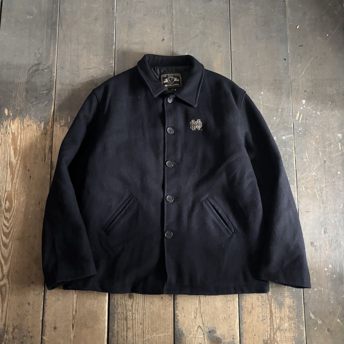 90s Holloway all melton long varsity jacket black ホロウェイ
