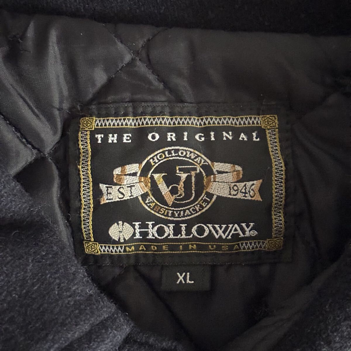 90s Holloway all melton long varsity jacket black ホロウェイ