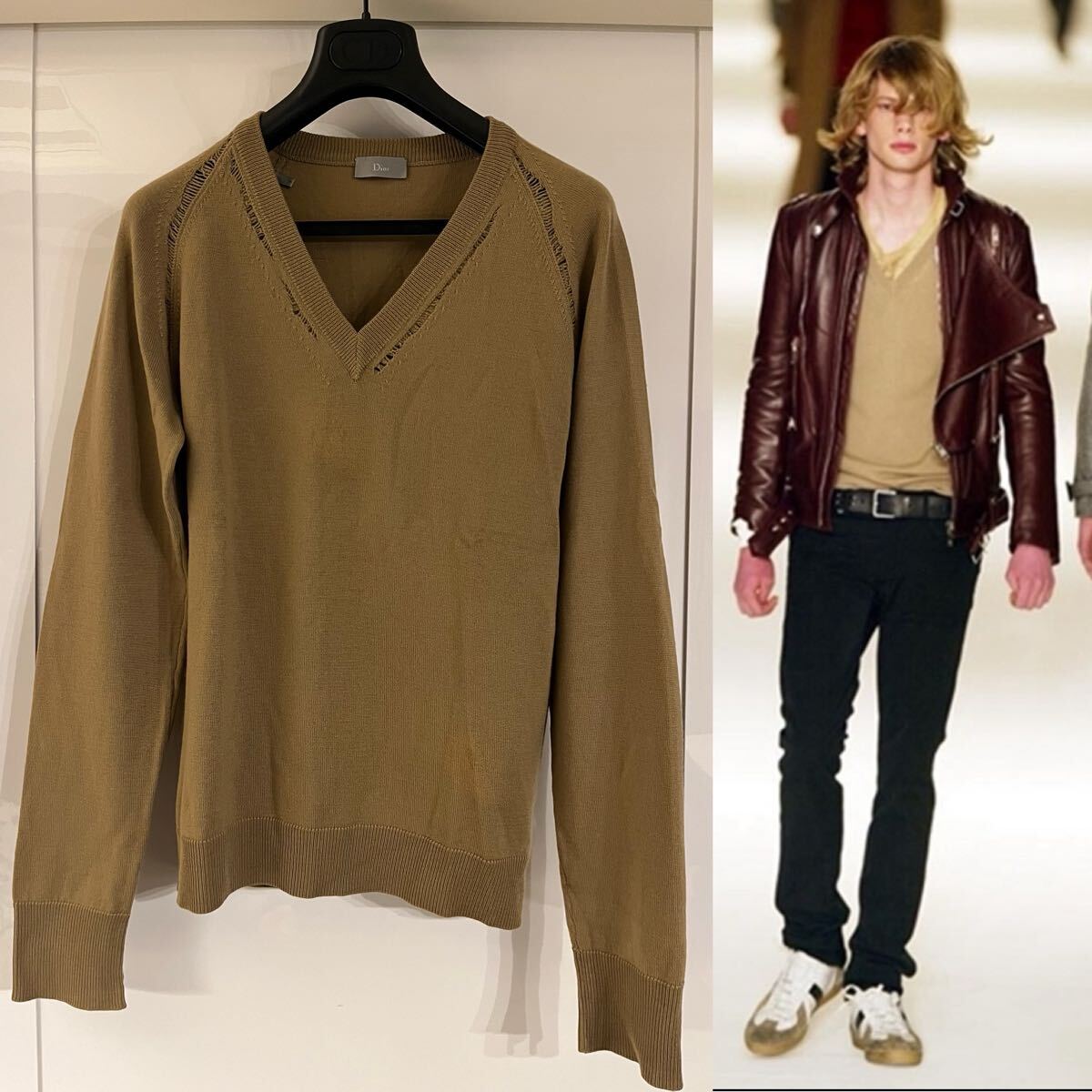 04AW ディオールオム レザーエルボーパッチクラッシュニット セリーヌ