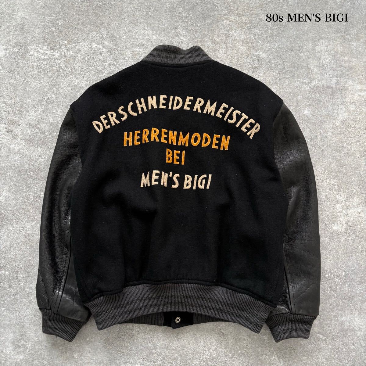MEN'S BIGI 80年代 好配色 アーチロゴ 牛革 袖レザー スタジャン MEN'S