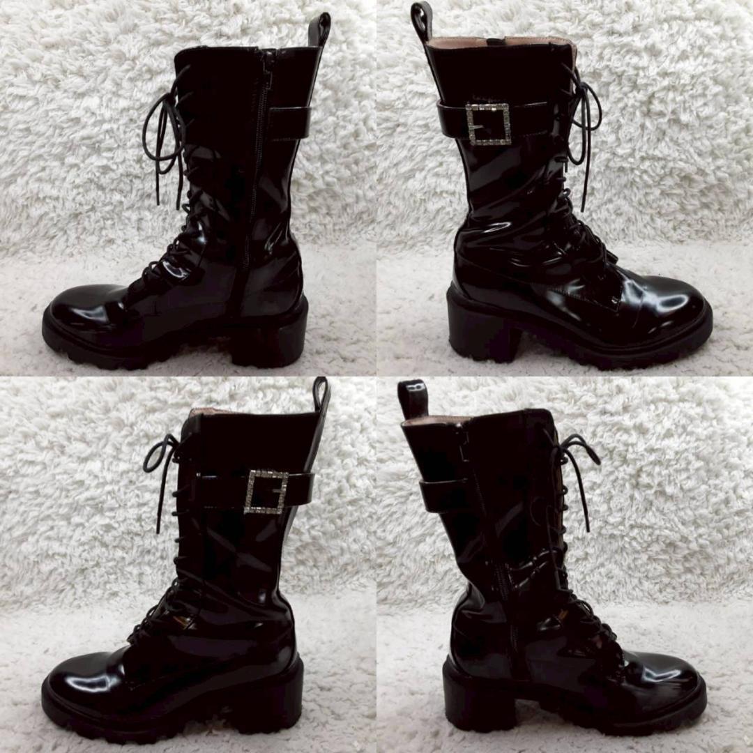 美品 25㎝ Her lip to ロングブーツ 黒 エナメル 厚底 こじはる｜Yahoo
