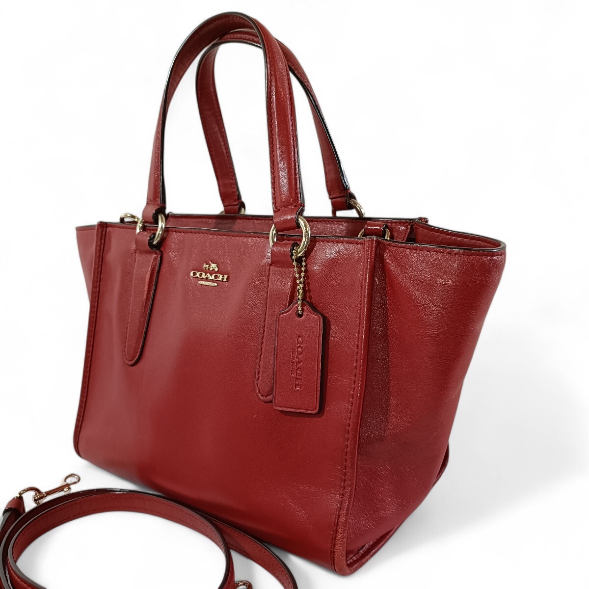 正規品 コーチ COACH ハンドバッグ 2way ショルダー付き レザー 赤