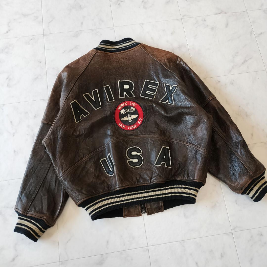 AVIREX オールレザー バーシティジャケット S レザースタジャン