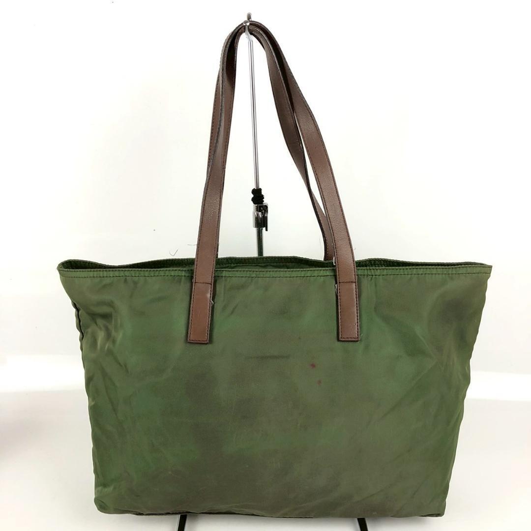 PRADA プラダ ナイロンバッグ 革 カーキ 三角ロゴ y2k 鑑定済み PRADA