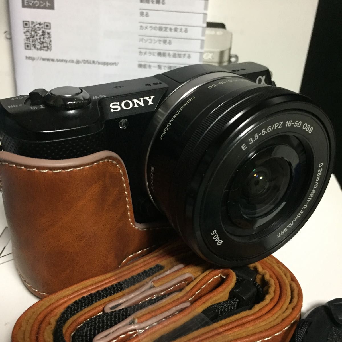 自撮り 新品ケース ストラップ Wi-Fi SONY α5000 黒＆ブラウン｜Yahoo
