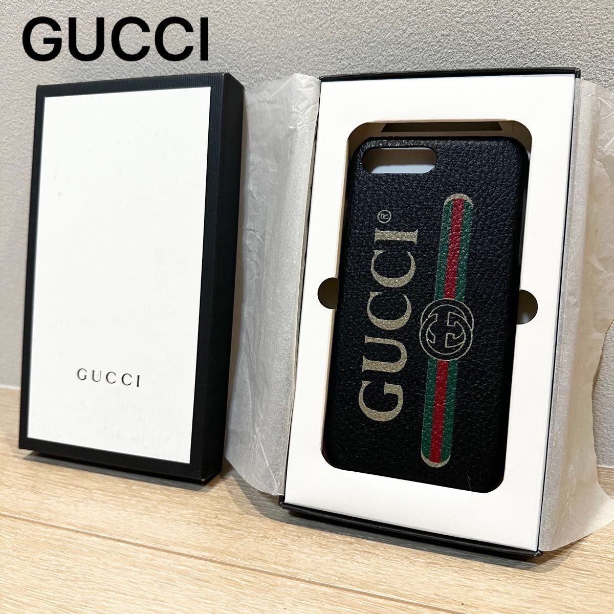 希少】GUCCI グッチ スマホケース iPhone 7 Plus 8 Plus ブラック 黒
