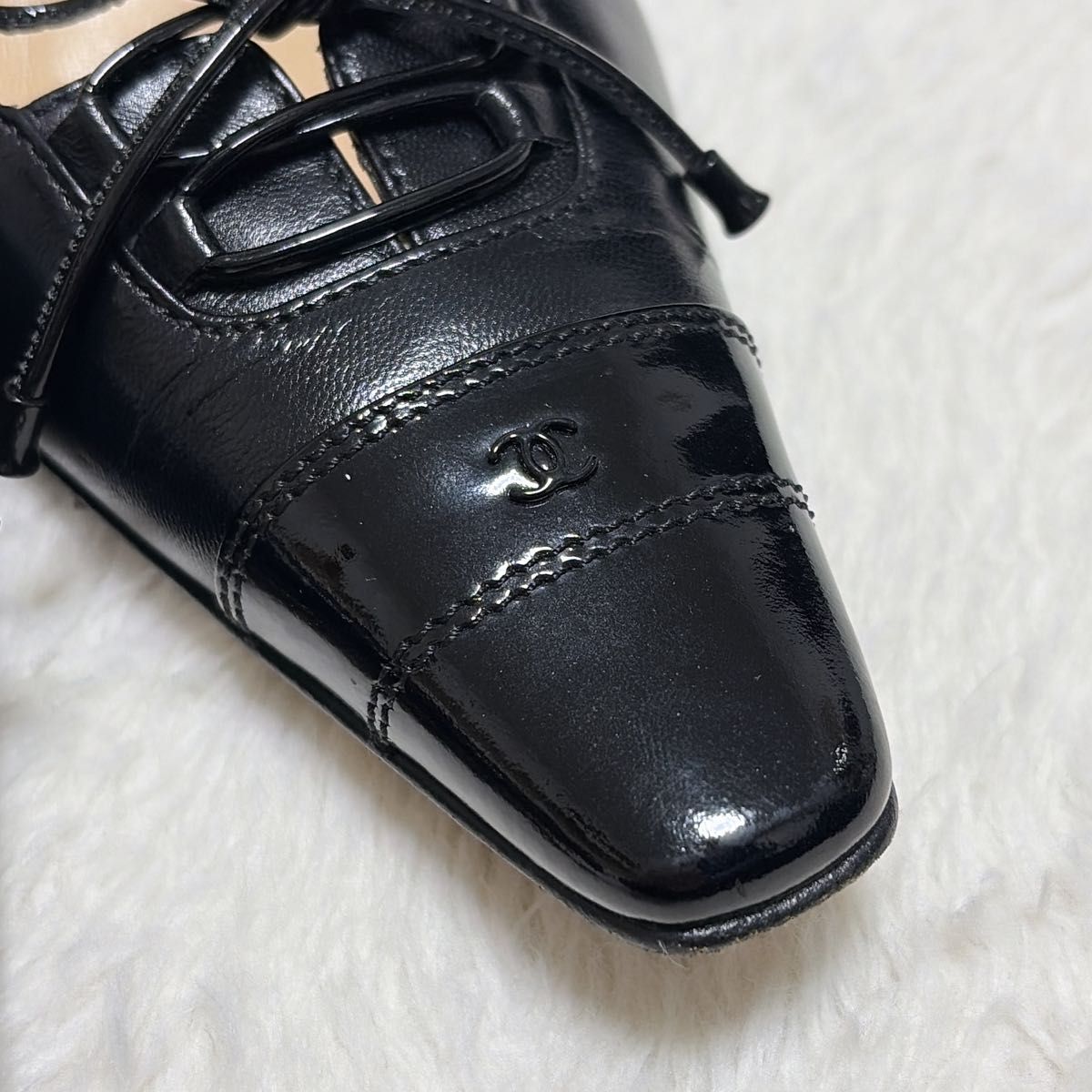 極美品 CHANEL シャネル ココマーク スクエアトゥパンプス レザー