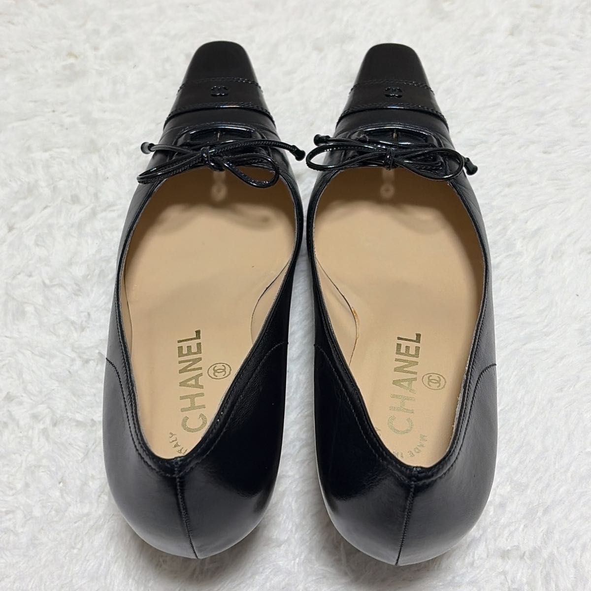 極美品 CHANEL シャネル ココマーク スクエアトゥパンプス レザー