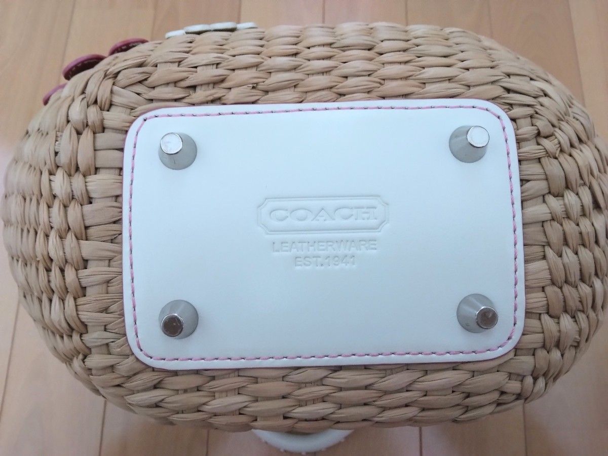 COACH コーチ 限定カゴバッグ フラワーモチーフ ストローバッグ 人気