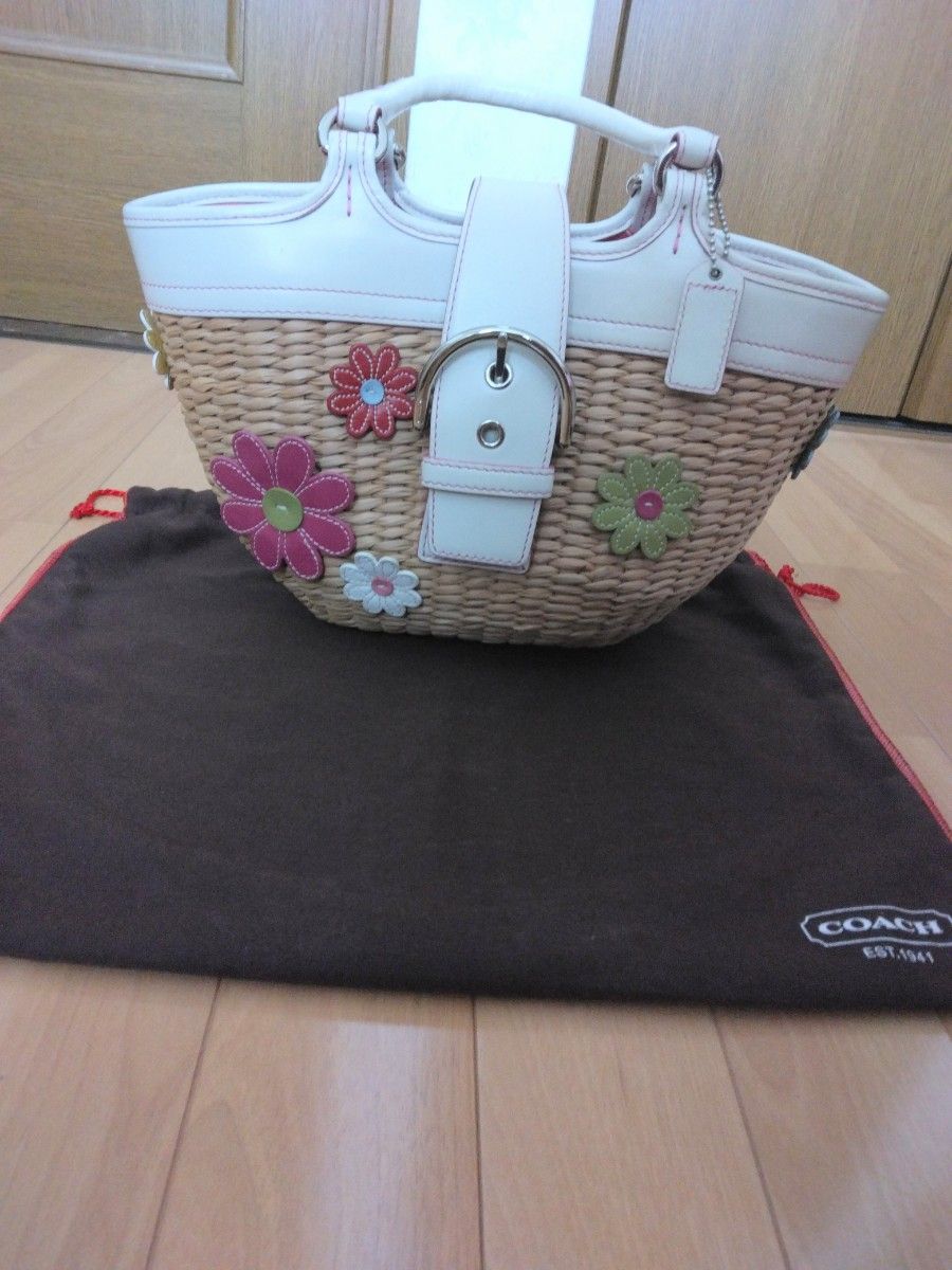 COACH コーチ 限定カゴバッグ フラワーモチーフ ストローバッグ 人気
