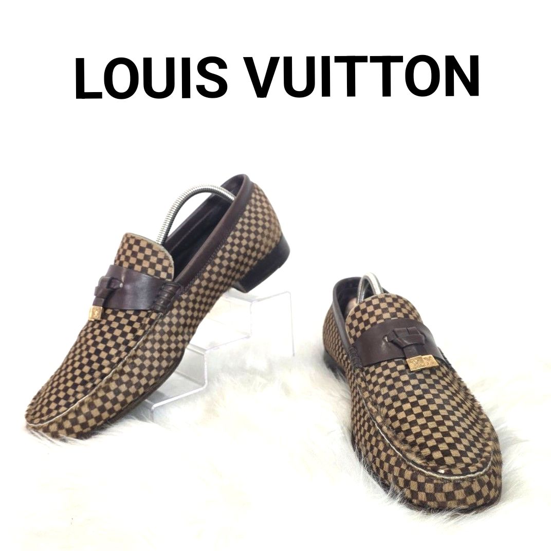 LOUIS VUITTON ルイ・ヴィトン ハラコ レザー ローファー ダミエ柄