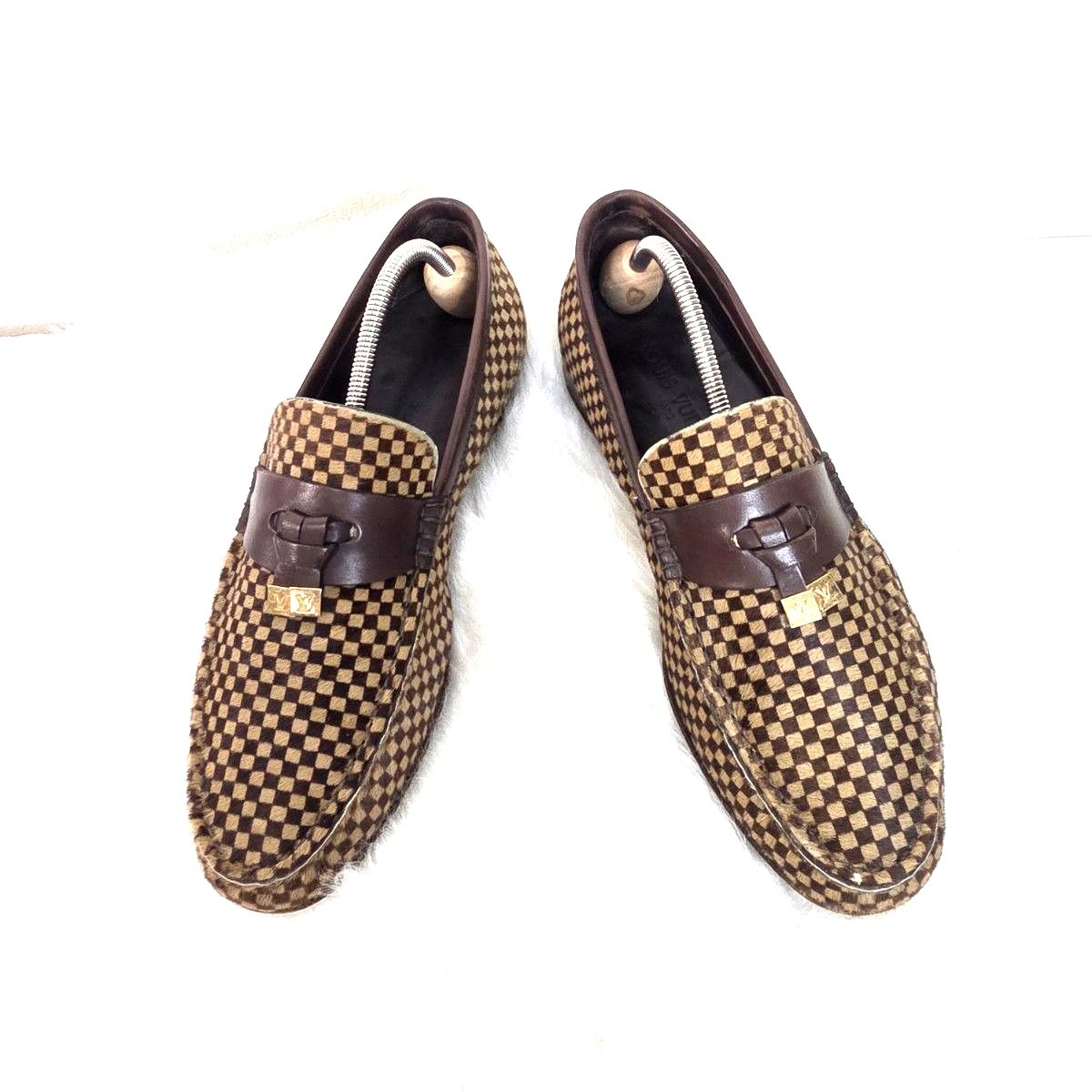 LOUIS VUITTON ルイ・ヴィトン ハラコ レザー ローファー ダミエ柄