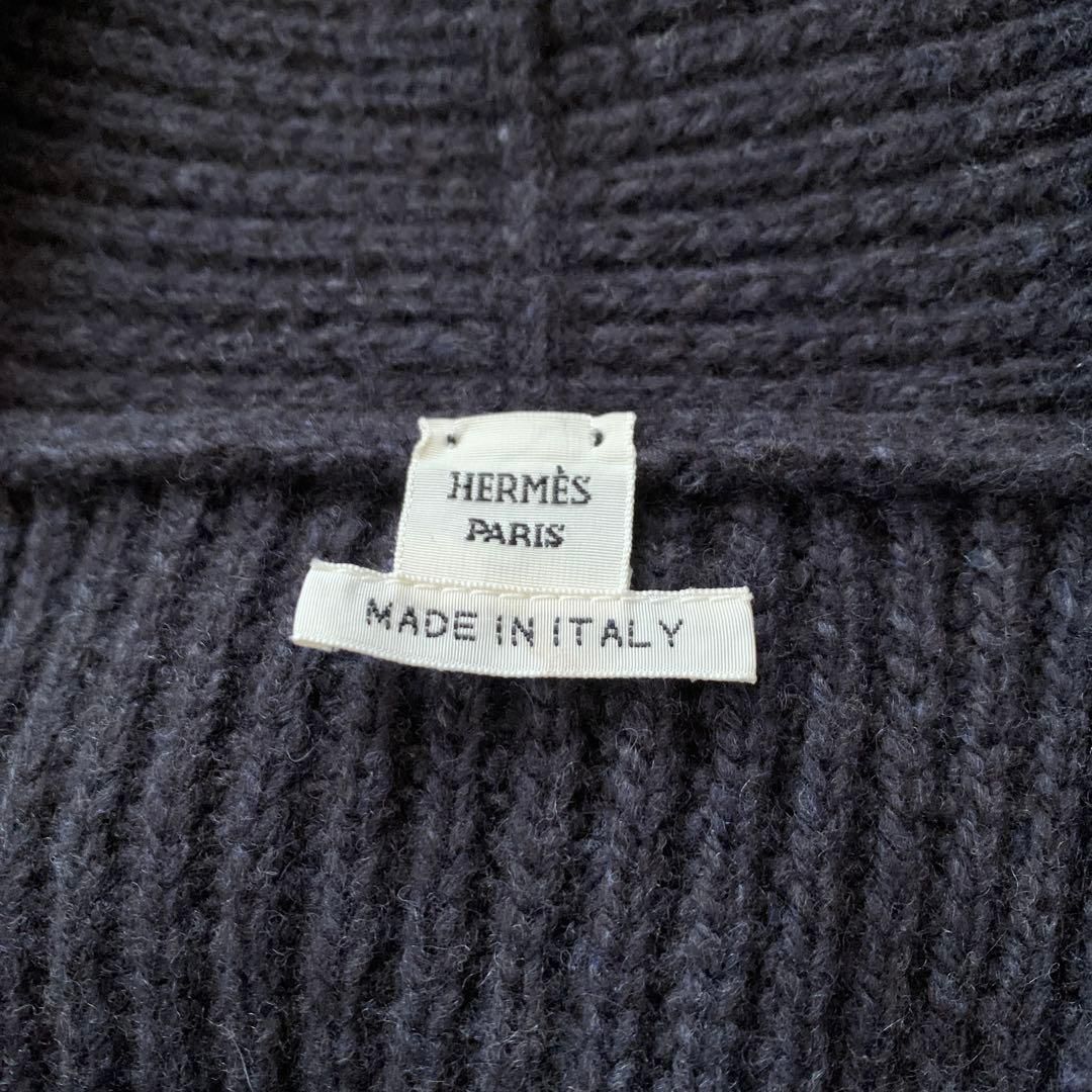 美品 エルメス ヤク ウールニットワンピース Vネック ネイビー 36