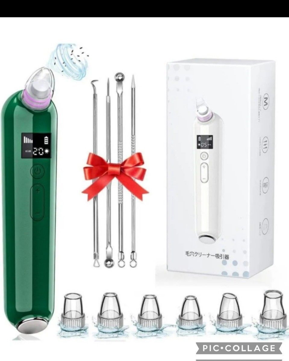 毛穴吸引器 美顔器 6種類の吸引ヘッド 5階段吸引力 日本語説明書付き