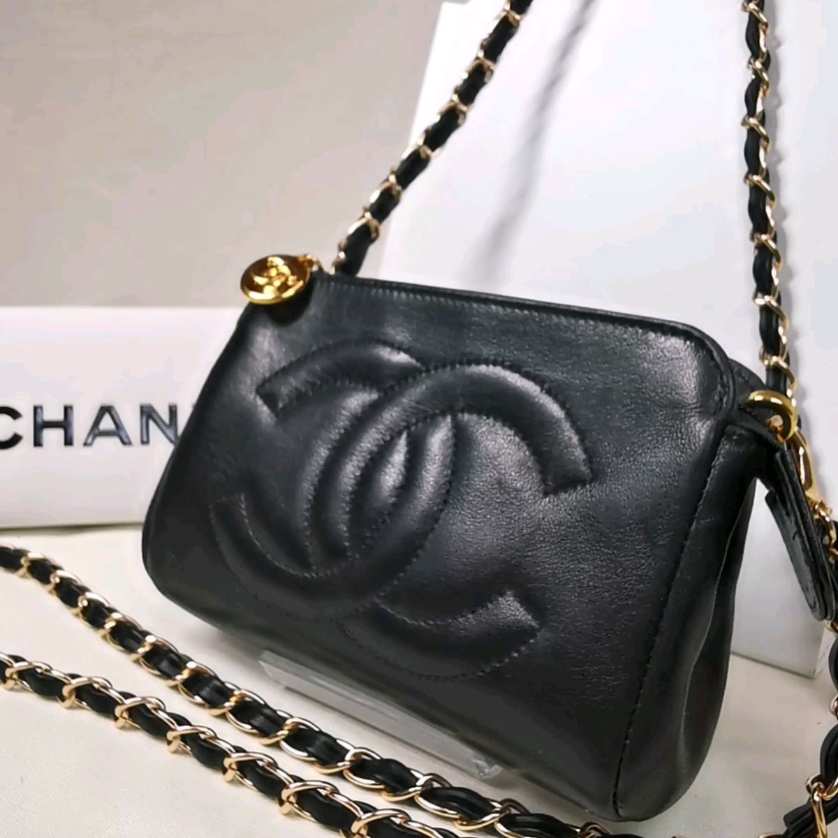 美品】CHANELシャネル 大ココマーク チェーンショルダーミニバッグ 黒