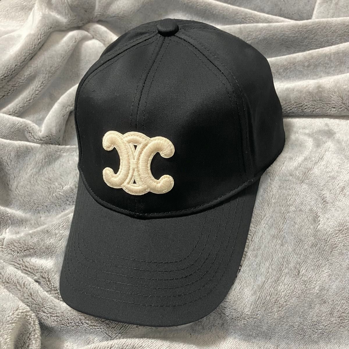 CELINE セリーヌ ロゴ刺繍 ベースボールキャップ 黒 メンズ レディース