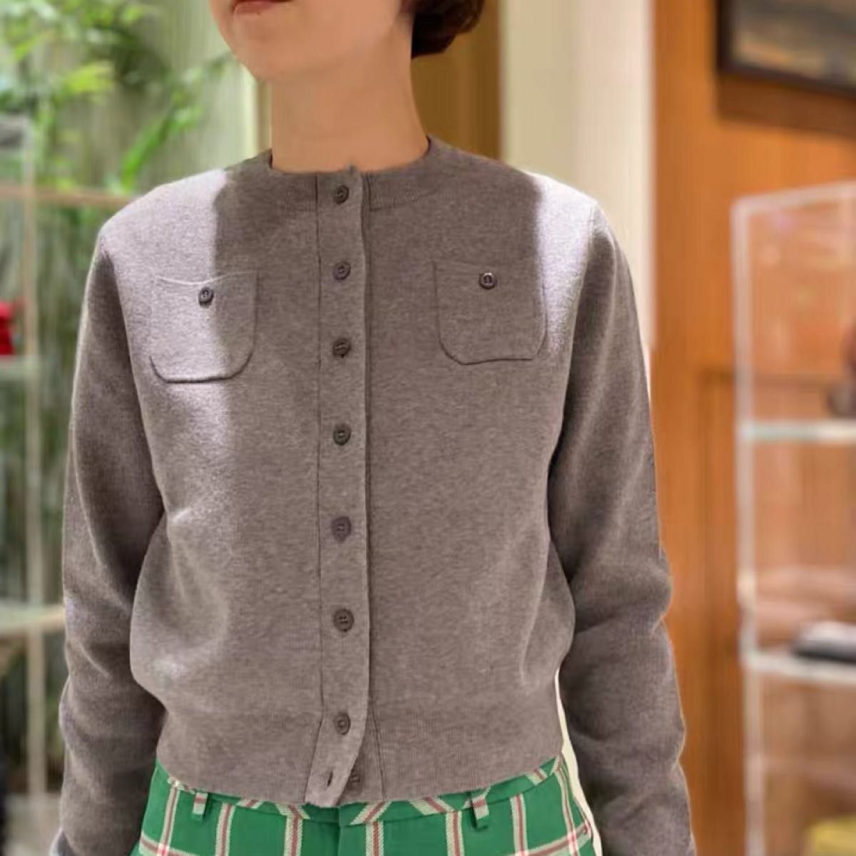 新品未使用 CABaN カシミヤ クルーネックカーディガン XS ライトグレー