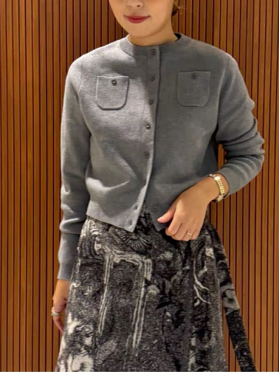 新品未使用 CABaN カシミヤ クルーネックカーディガン XS ライトグレー