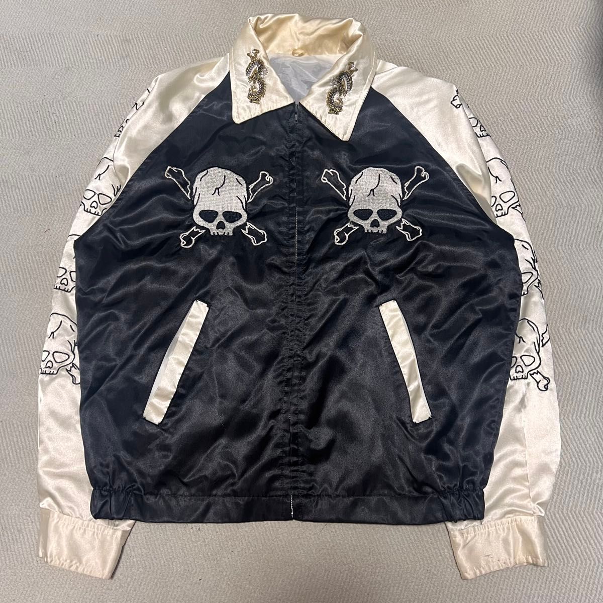 Y2K スカル スカジャン 襟付き 平成 ギャル 髑髏 パンク ロック