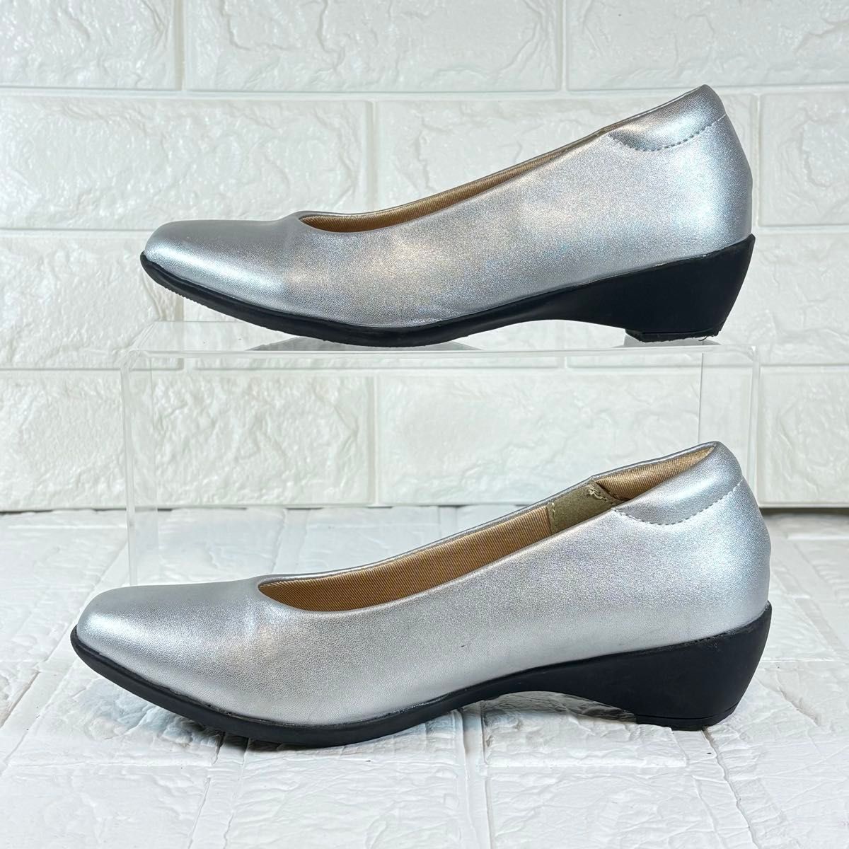 RECONTI design シルバー パンプス 23cm ウェッジヒール 通勤｜Yahoo