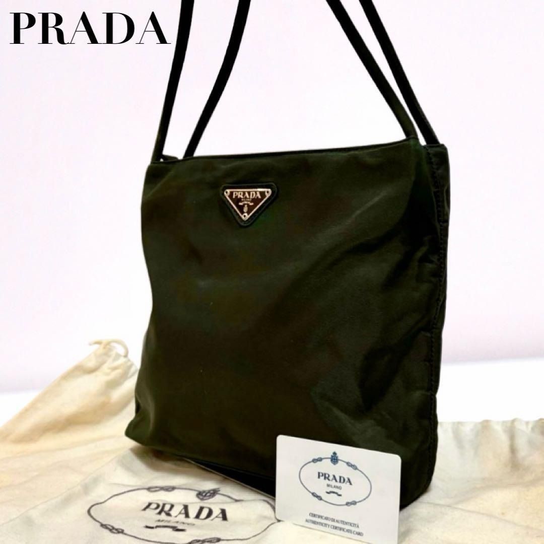 正規品】PRADAプラダ トートバッグハンドバッグ 三角ロゴ カーキ系