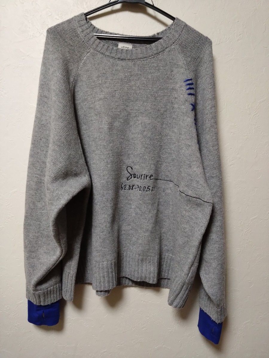 完売 ニコアンドbe with M Misayo配色ドルプルオーバー ニット グレー