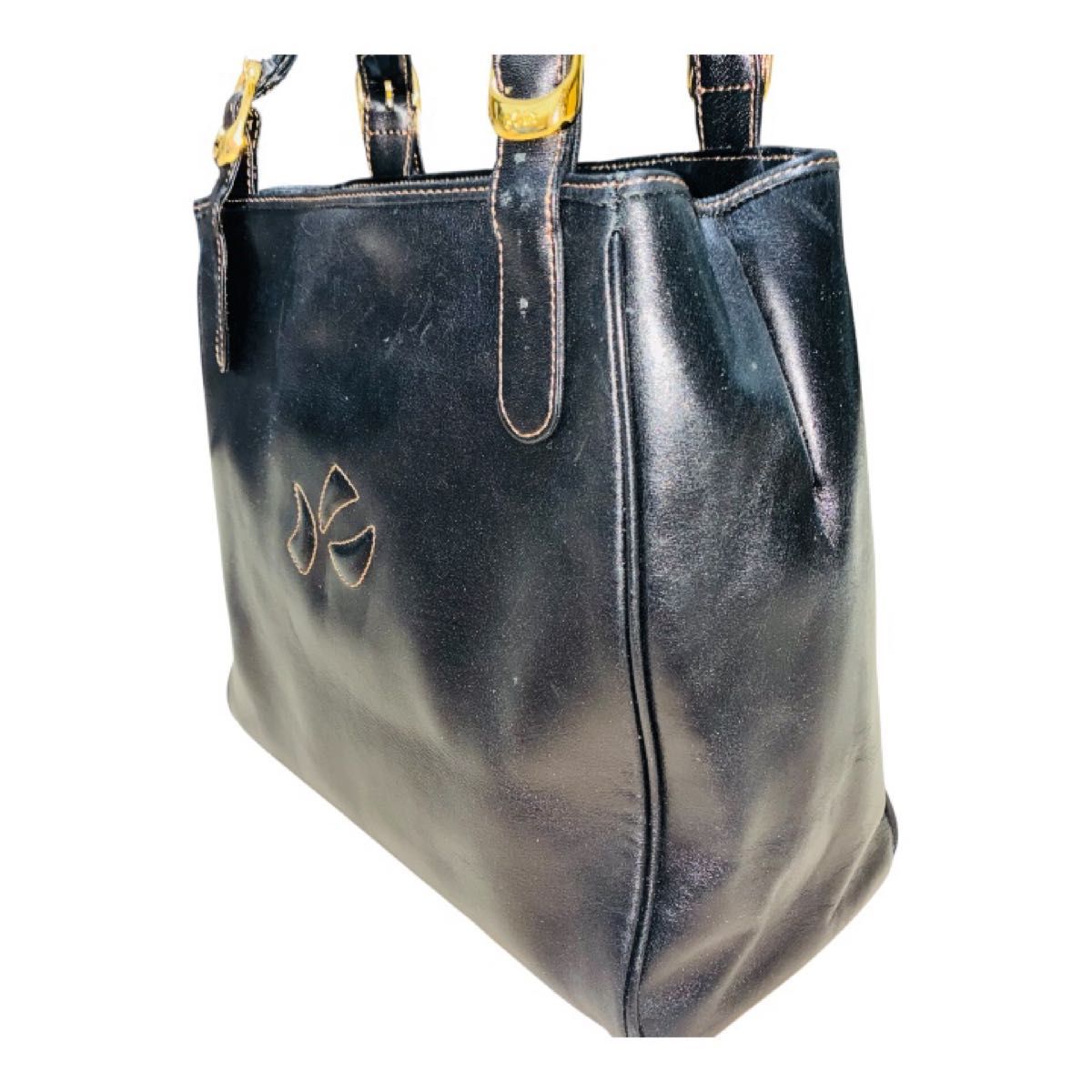 キタムラ（Kitamura）レザー トートバッグ ブラック ステッチハンドル