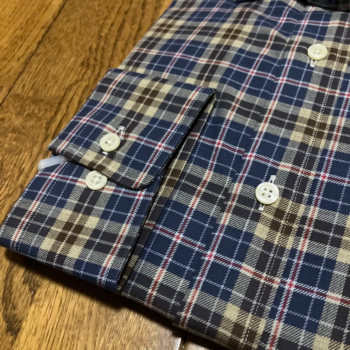 SHIRTING ORDER MADE ブラウン×ブルーチェックカジュアルシャツ LL(43